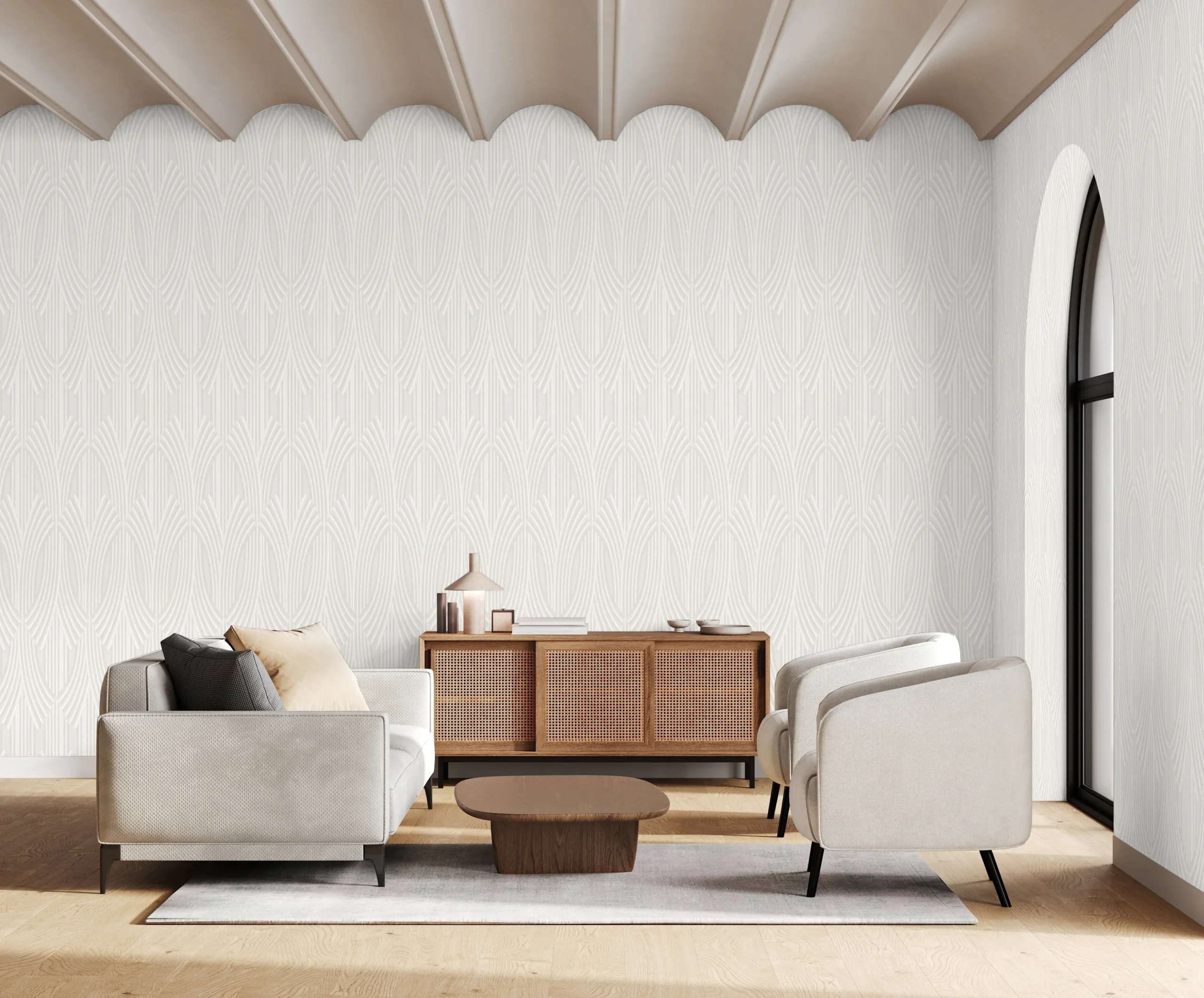 White Embossed Wallpaper – Glittering Serenity (24102-1)